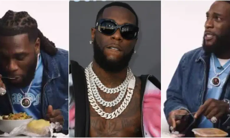 “What is that?” – Burna Boy frowns face, rejects cauliflower cheese, requests for Eba and egusi